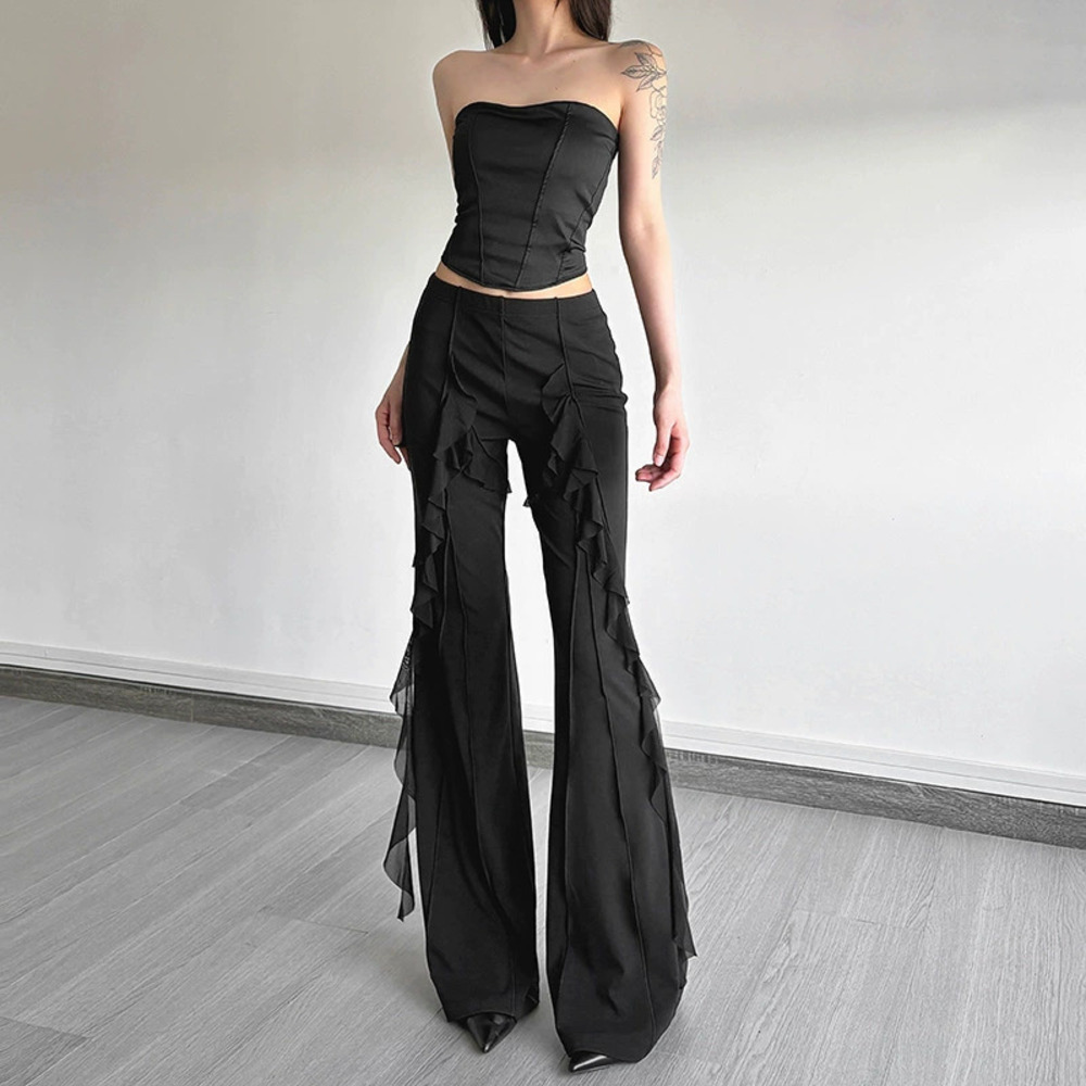 Zara Spring Side Layered Ruffle Slim Flared Pants - Picture 2 of 6